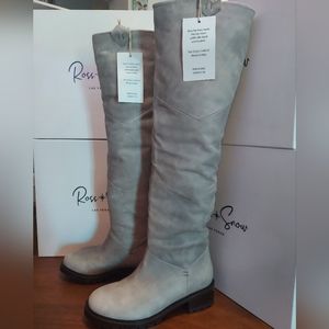 Ross & Snow Italian Leather Shearling Over-The-Knee Boots Gray Sz 7